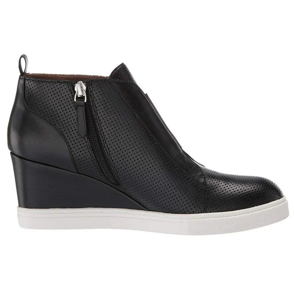 Linea Paolo Felicia Black Leather Hidden Wedge Zip Sneaker Bootie W 8.5 - Picture 2 of 14